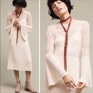 Anthropologie Floreat Serena Bell Sleeve Knit Midi Dress Cream M